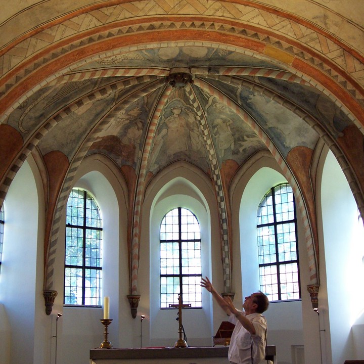 Salviuskerk in LIibricht met de beschilderde fresco's op het plafond