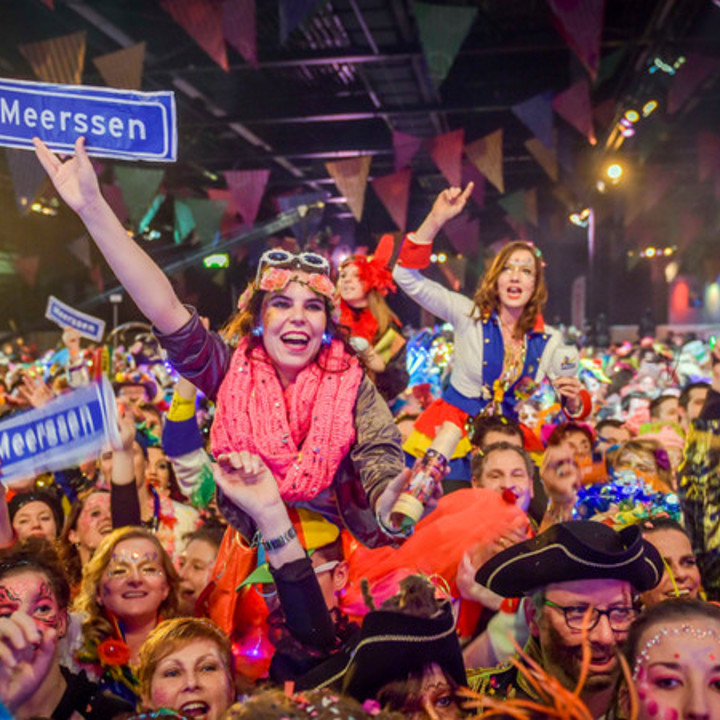 Feestende mensen in een zaal tijdens Carnaval