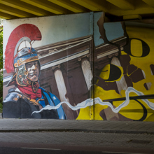 Mural van een Romeinse soldaat in een tunnel op de Valkenburgerweg in Heerlen