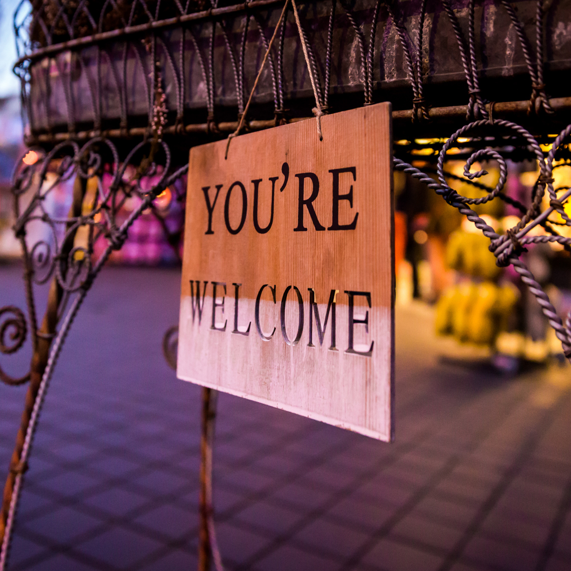 Bordje met tekst 'you're welcome'