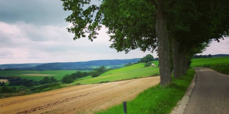 Foto met uitzicht over een heuvelachtig landschap