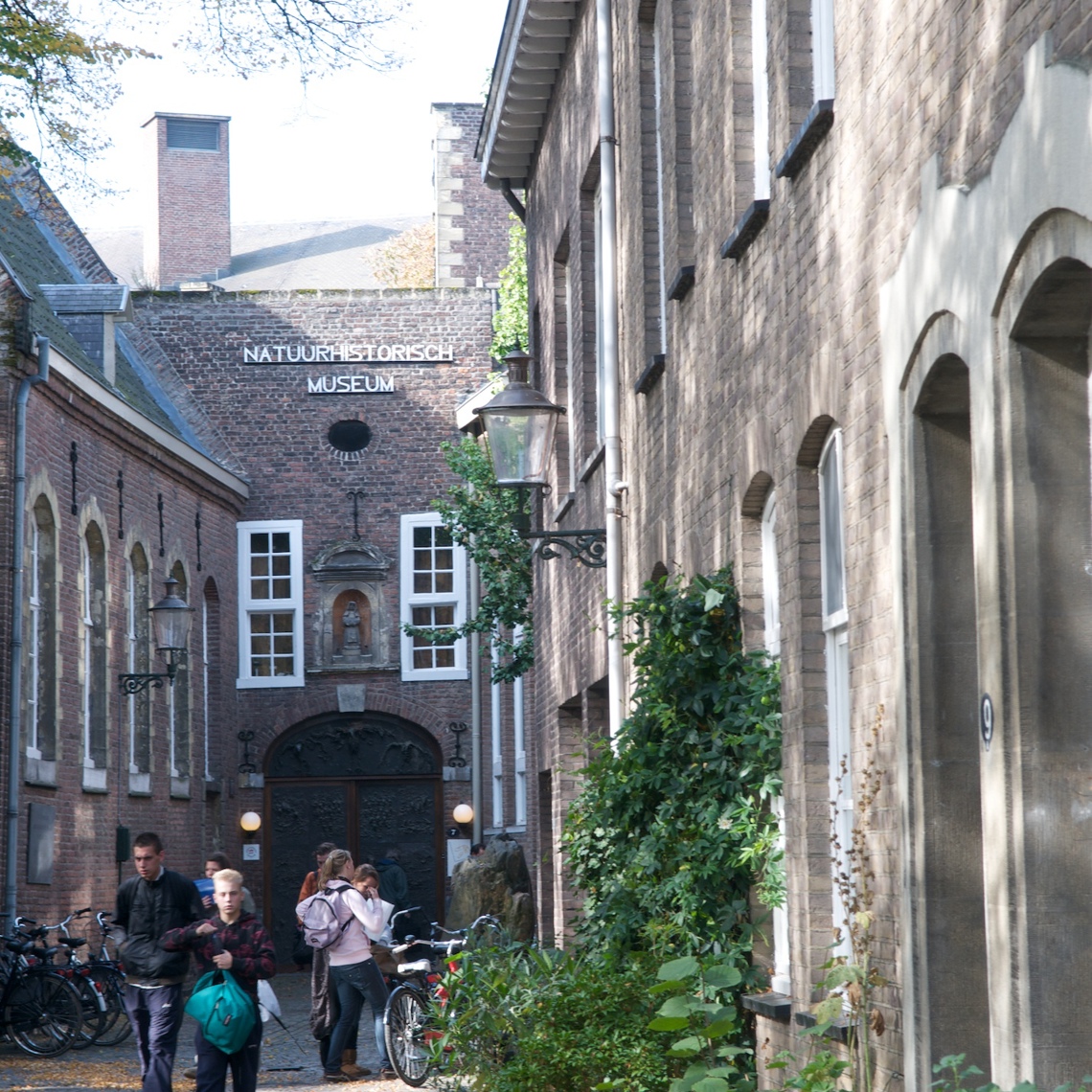 Ingang van het natuurhistorisch museum met mensen ervoor