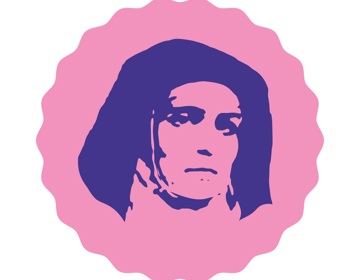 Een roze icoontje van een non als representatie van Cultuurhuis Edith Stein