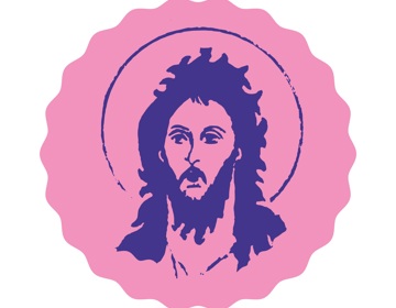 Een rond icoontje van Jezus als representatie van de St. Janskerk